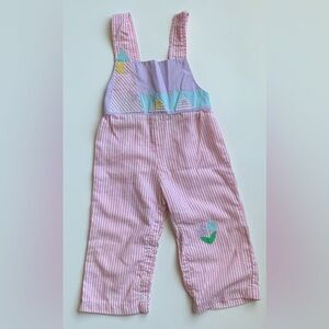 Vintage 90s Pink Seersucker Baby Overalls